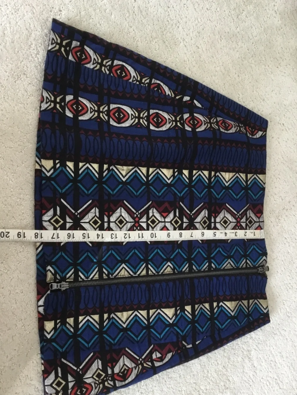 J. Crew Blue Metallic Aztec/Geometric Jacquard Mini Skirt